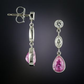Vintage Style Pink Sapphire and Diamond Drop Earrings