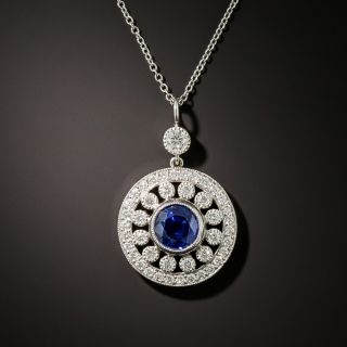 Vintage Style Sapphire and Diamond Pendant - 4