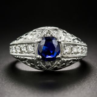 Vintage Style Sapphire, Platinum and Diamond Ring