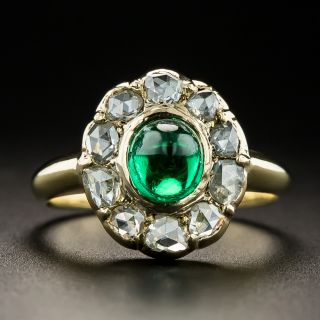 Vintage Sugarloaf Emerald and Diamond Halo Ring - GIA  - 2