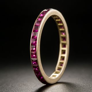 Vintage Synthetic Ruby Rose Gold Eternity Band - Size 7 1/2 - 2