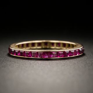 Vintage Synthetic Ruby Rose Gold Eternity Band - Size 7 1/2