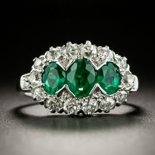 Vintage Three-Stone Emerald and Diamond Ring - 2