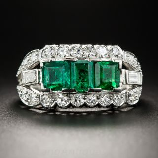 Vintage Three-Stone Emerald and Diamond Ring