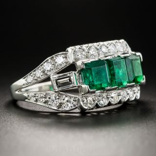 Vintage Three-Stone Emerald and Diamond Ring