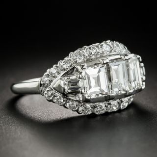 Vintage Three-Stone Emerald-Cut Diamond Platinum Engagement Ring
