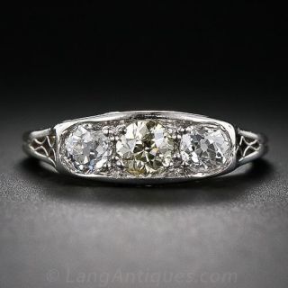 Vintage Three-Stone Platinum and Diamond Ring