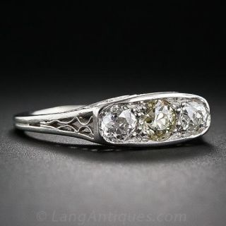 Vintage Three-Stone Platinum and Diamond Ring