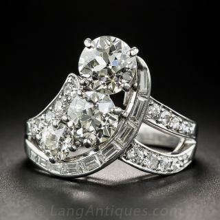 Vintage Three-Stone Platinum Diamond Ring - 2