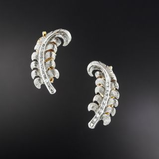 Vintage Tiffany & Co. Diamond Feather Clip Earrings  - 2