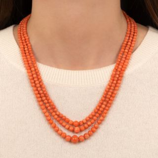 Vintage Triple Strand of Graduating Coral Beads