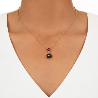Vintage Twin Garnet Cabochon Drop Necklace