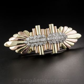 Vintage Two-Tone Gold and Platinum Diamond Clips/Brooch - 1