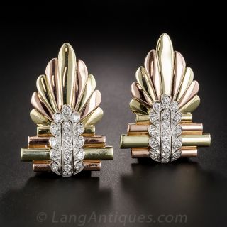 Vintage Two-Tone Gold and Platinum Diamond Clips/Brooch