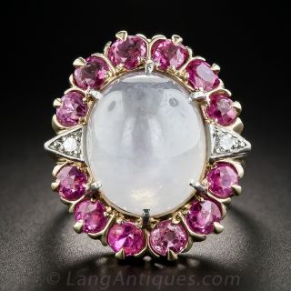 Vintage 'White' Star Sapphire, Pink Sapphire and Diamond Ring