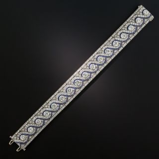 Wide Art Deco Platinum Diamond and Calibre Sapphire Bracelet - 3