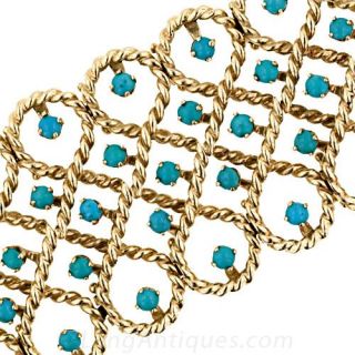 Wide Gold and Turquoise Bracelet