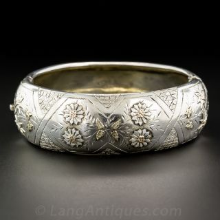 Wide Silver and Gold Bangle Bracelet
