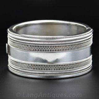 Wide Silver Victorian Bangle Bracelet