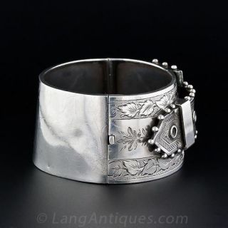 Wide Sterling Silver Belt Motif Cuff Bracelet