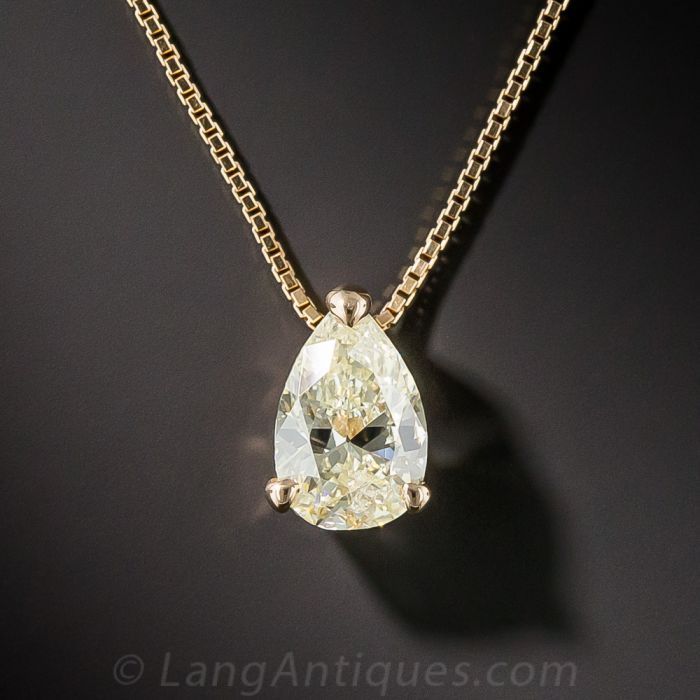 Antique Inspired Pear Shaped Diamond Halo Pendant | Pampillonia Jewelers |  Estate and Designer Jewelry