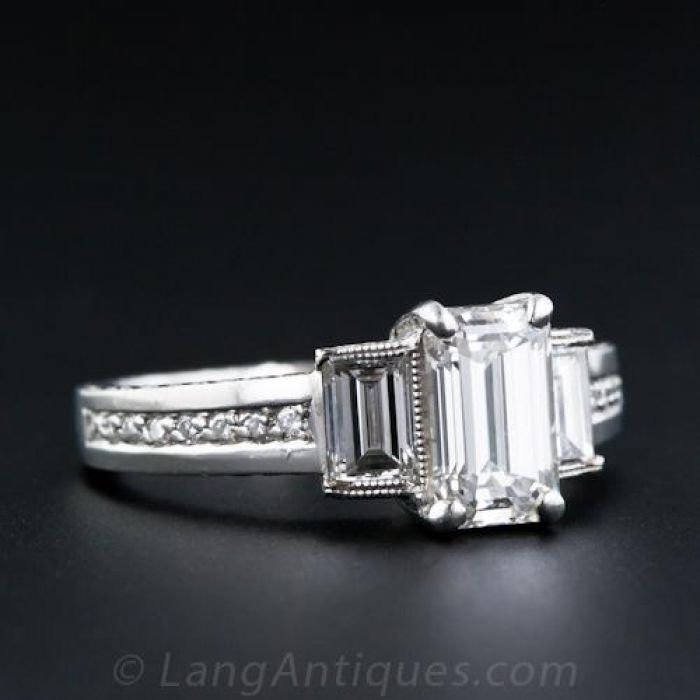 1.16 Carat F Color VS1 Emerald Cut Diamond Engagement Ring