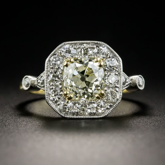 Art Deco 1.61ct Old Mine Cut Diamond & Ruby Platinum Ring