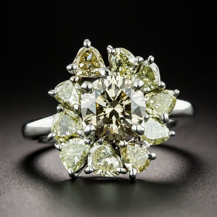 1.54 Carat Natural Brown Center Diamond Cluster Ring GIA