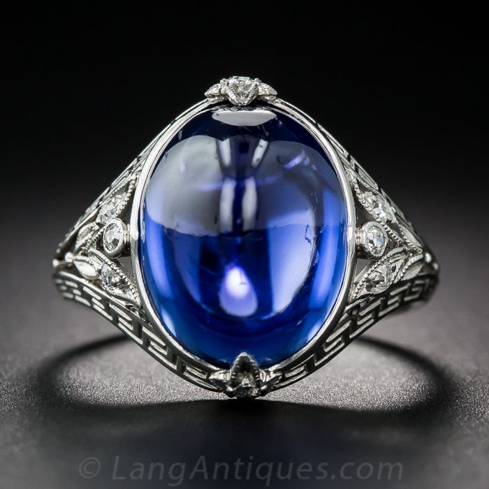 Sugarloaf Cabochon Sapphire Ring 2.32ct in Platinum - Unheated with a  Diamond Surround | Pragnell