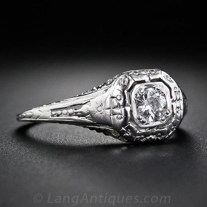 Vintage 1930s Art Deco Platinum .47 Carat Old Mine Cut Diamond Engagement  Ring - Etsy India