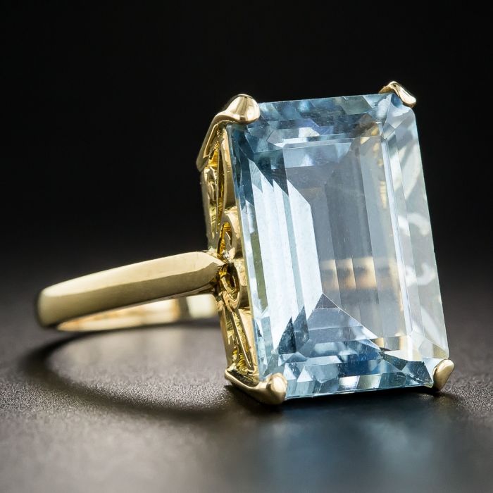 Vintage 14ct Yellow Gold Aquamarine & Diamond Three Stone Ring – Quality!  Size M | KEO Jewellers