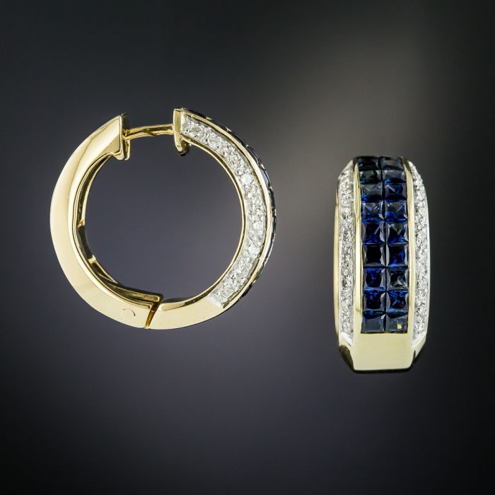 Sapphire diamond hot sale hoop earrings