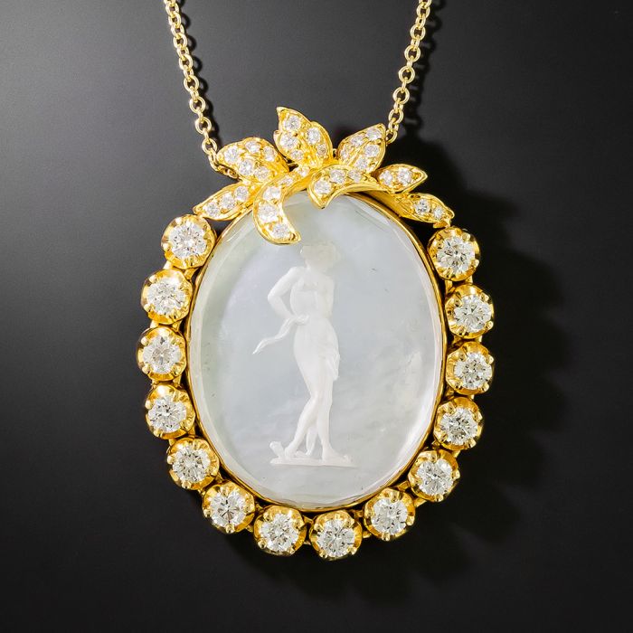 Antique 18K gold diamond pearl cameo pendant – Curiously timeless