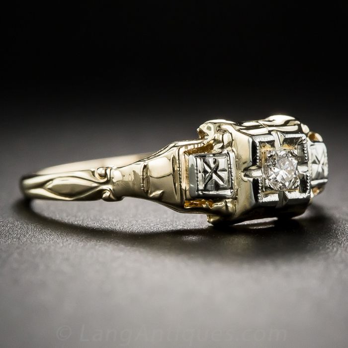 Art Deco Three Stone Diamond Ring, Circa 1930s Diamond Trilogy Engagement  Ring. 9 Carat Gold & Platinum. - Addy's Vintage