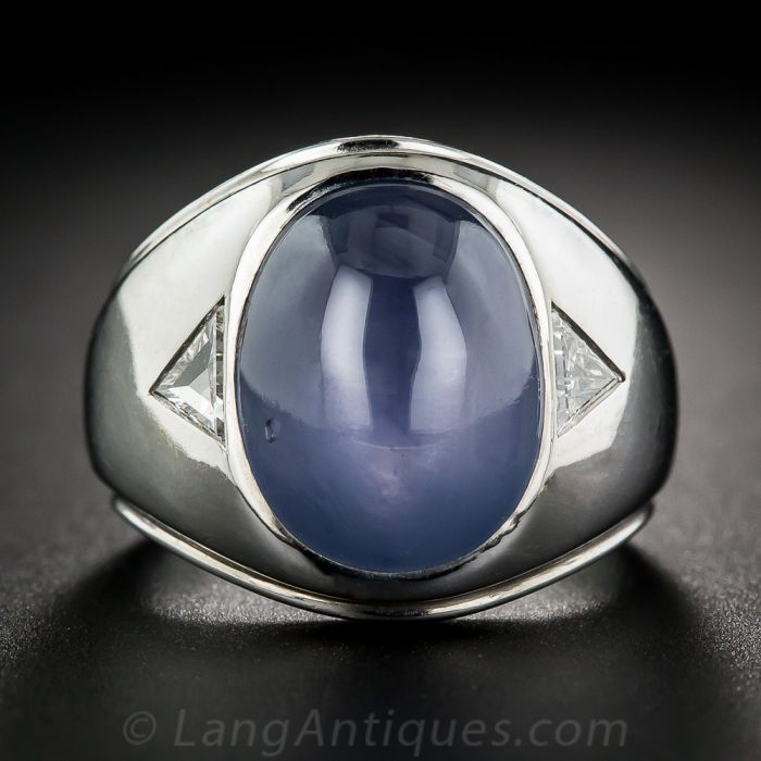 14Kt White Gold Gents Oval Synthetic Blue Star Sapphire Ring | Jewelers in  Rochester, NY