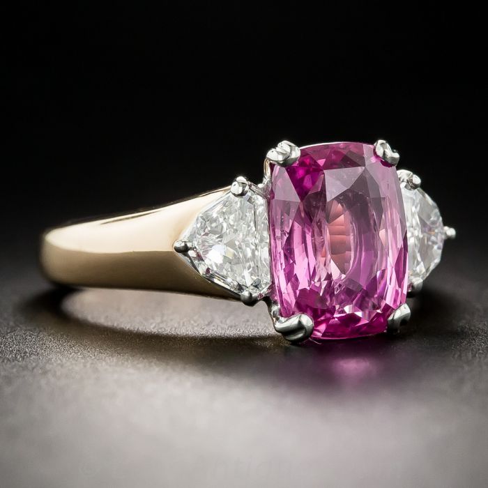 Platinum Channel Set 3 Three Stone Diamond Engagement Ring with a 0.75 Carat  Pink Sapphire Heirloom Quality Center | Amazon.com