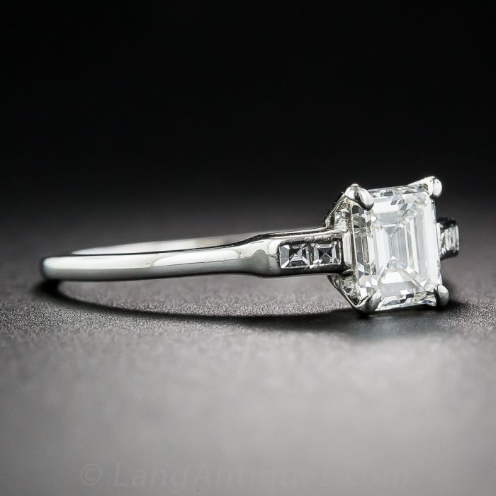 0.90ct Emerald Cut Platinum Diamond Sapphire Engagement Ring