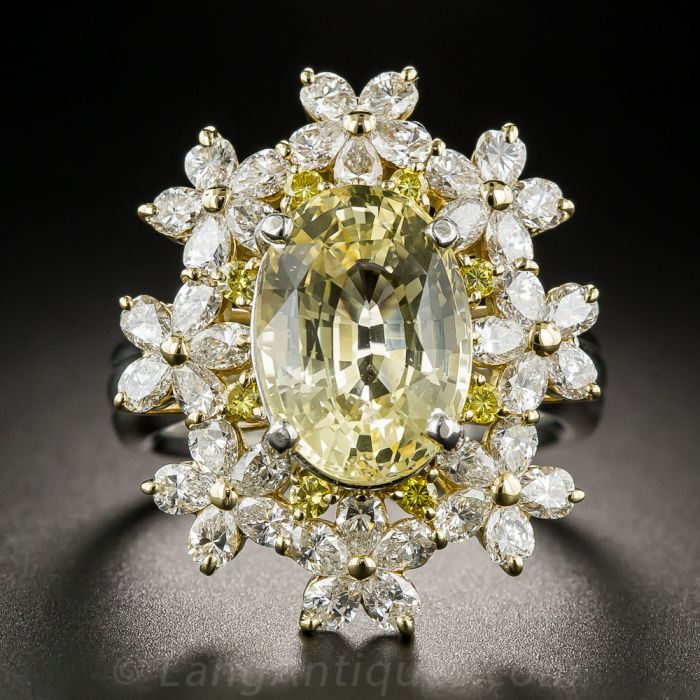 7.67 Yellow Sapphire and Diamond Cocktail Ring