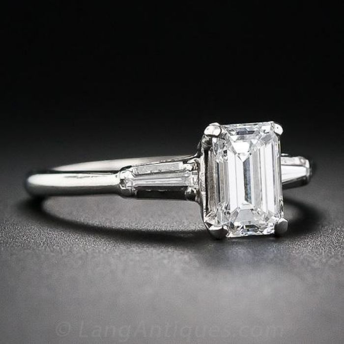 99 Carat E VVS1 Emerald Cut Diamond Estate Engagement Ring
