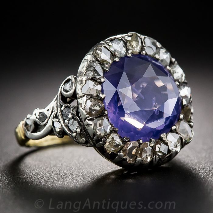 Antique 5.36 Carat Color Change Sapphire and Diamond Ring
