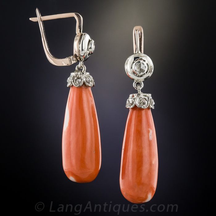 Antique Coral Drop Earrings