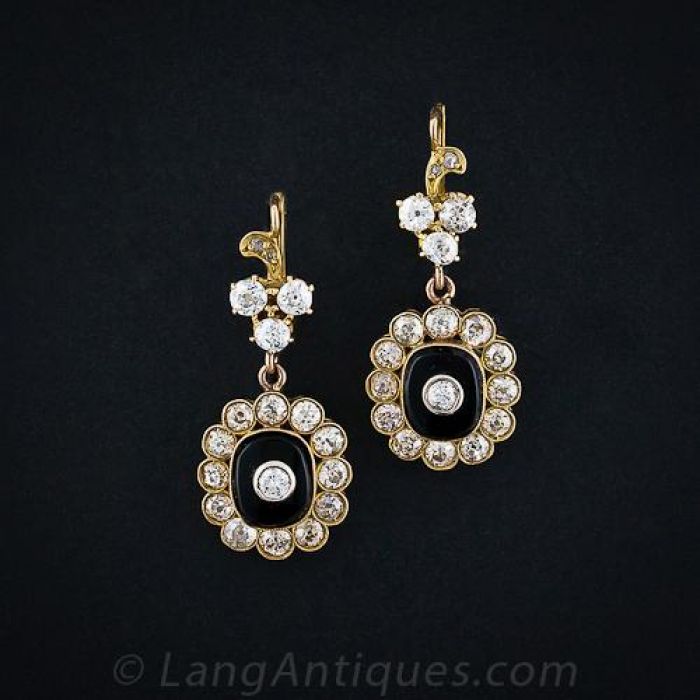 Nina - 47.00 carat onyx vintage earrings with 1.70 carat natural diamo –  Lilo Diamonds
