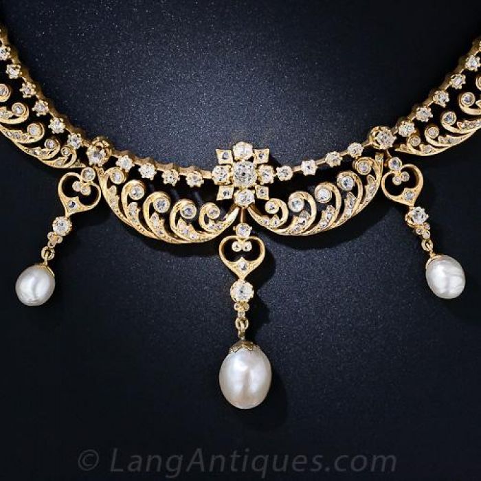 antique pearl and diamond necklace