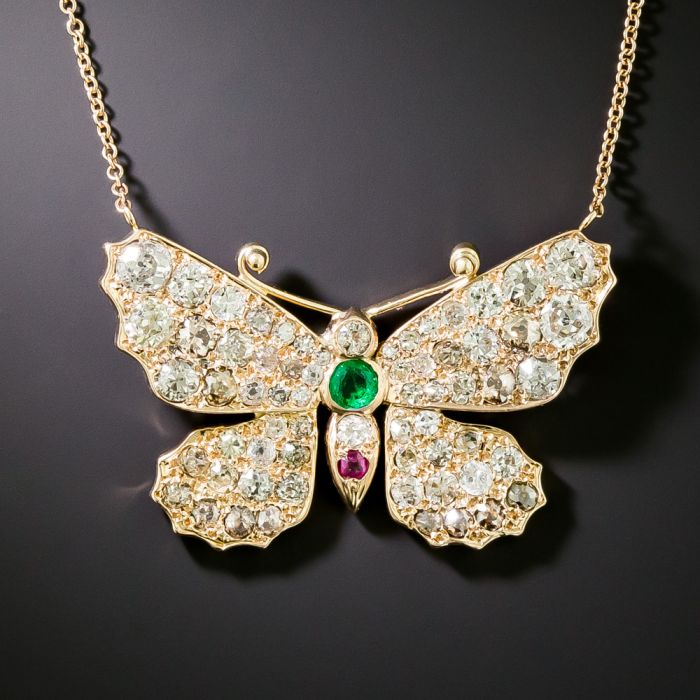 antique diamond emerald and ruby butterfly necklace 2 90 1 14041