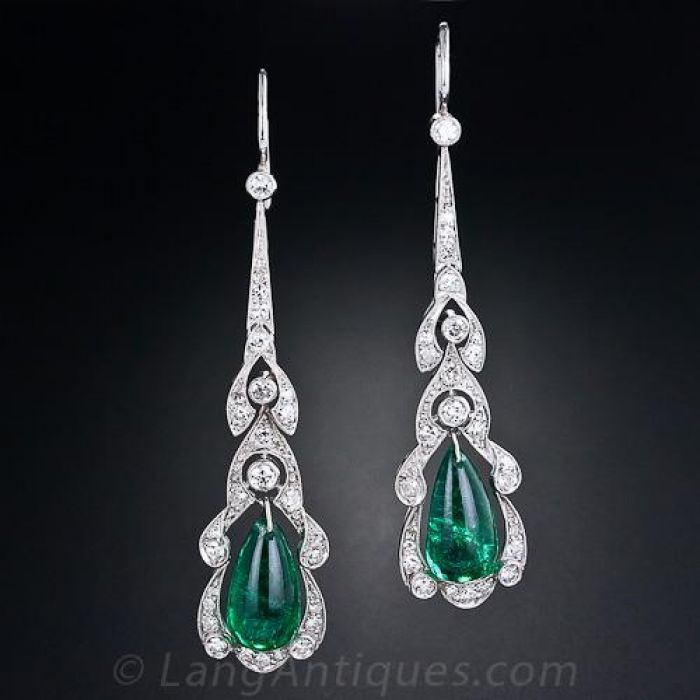 Gold Pearl Emerald Earrings - South India Jewels