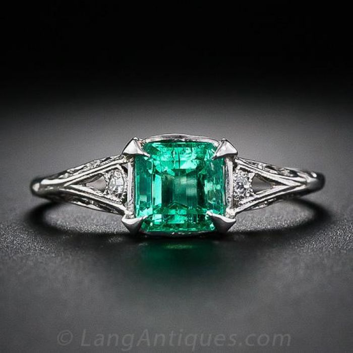 Buy Vintage Ring Art Deco Emerald Ring With Diamonds Unique Engagement Ring  Antique Milgrain Gold or Platinum May Birthstone Green Gemstone Online in  India - Etsy