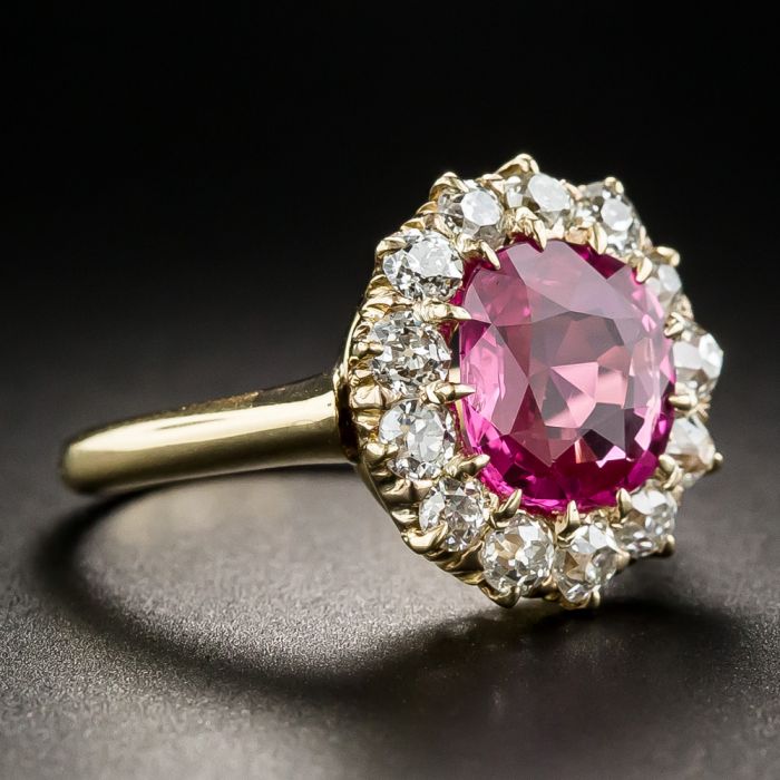Pink sapphire diamond halo 14k gold ring — Vintage Jewelers & Gifts, LLC.