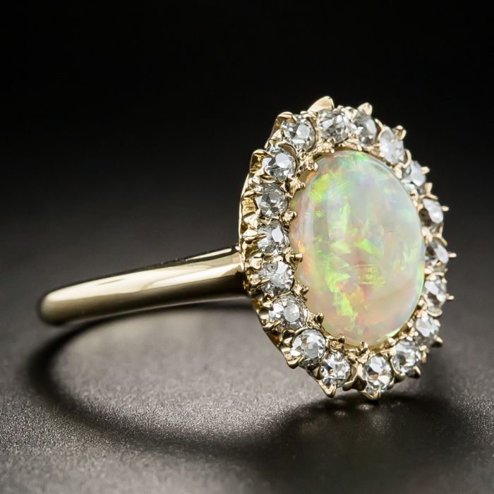 Edwardian 5 Stone Opal Diamond Ring 18k Gold - Victoria Sterling