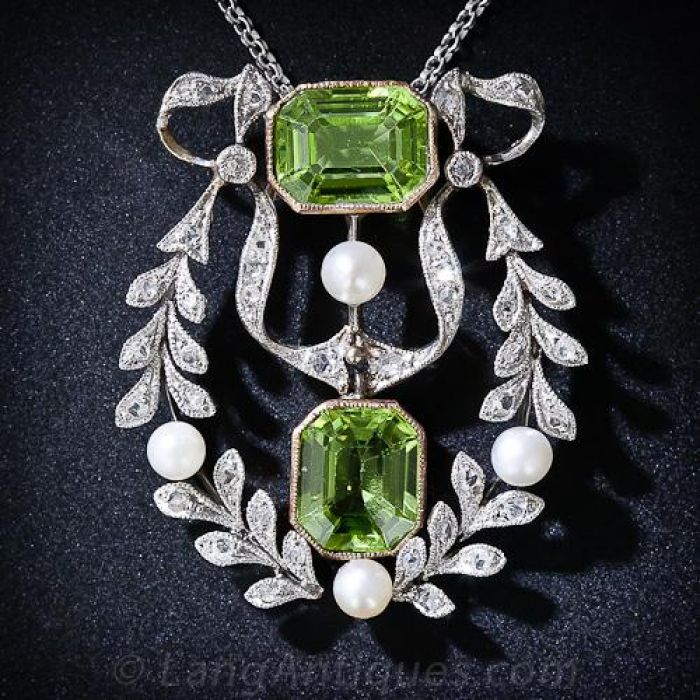 Vintage Style Peridot & Pearl Cross Pendant | RH Jewellers