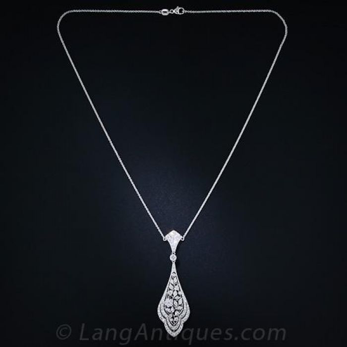Antique Platinum and Diamond Lavalier Necklace